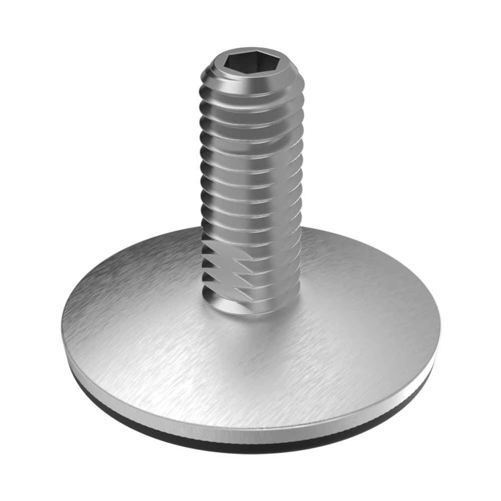 <p>Nuestro <b>pie nivelador AKAAG</b> incorpora una base de <b>PA66</b>, una rosca de <b>ZCS (acero zincado)</b> y una <b>pletina de acero inoxidable A2</b> que proporciona un acabado estético y una protección adicional de la superficie de apoyo.</p>

<p>Su diseño permite el ajuste y nivelación desde diferentes puntos de acceso. El espárrago puede regularse mediante <b>llave fija</b> sobre su base o mediante <b>llave Allen</b> desde la parte superior, facilitando las operaciones de instalación y ajuste.</p>

<p>· <b>Material de la base:</b> PA66<br>
· <b>Material de la rosca:</b> Acero zincado (ZCS)<br>
· <b>Material de la pletina:</b> Acero inoxidable A2<br>
· <b>Opciones de acabado:</b> Pulido o mate cepillado, según referencia</p>

<p><i>Disponible bajo pedido con rosca de acero inoxidable o con alojamiento superior para destornillador plano. Para más información sobre estas configuraciones, contacte con nuestro departamento comercial.</i></p>