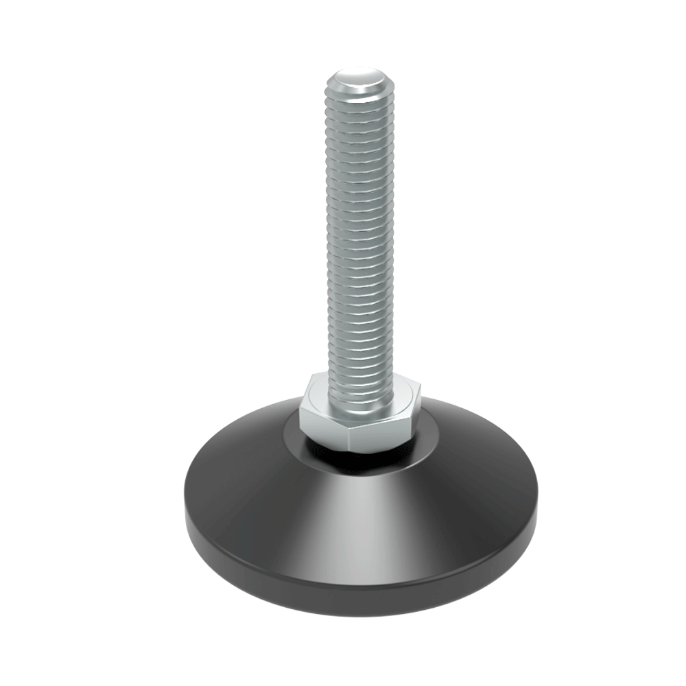El nivelador LHVD está diseñado para resistir esfuerzos transversales y pesos importantes. La <b>tuerca hexagonal en el espárrago facilita el ajuste una vez colocado</b> (existe el mismo nivelador pero sin ángulo de movimiento, familia <b><a href='https://www.iscsl.es/pie-nivelador-sin-inclinacion-con-tuerca-hexagonal/lhvf/'  target='_top'>LHVF</a></b>). <br>Algunas referencias se suministran con una <b>base de material EPDM antideslizante</b>.