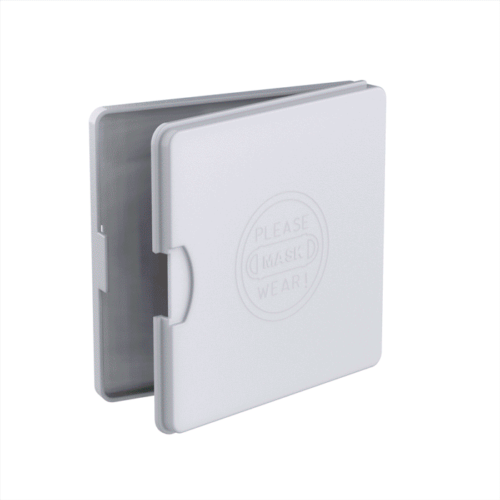 Estuche porta mascarillas <b>fabricado en España</b> en material polipropileno (<b>PP reciclable</b>) para la protección y almacenamiento de mascarillas. La caja dispone de un sistema de cierre rápido y seguro, presenta un diseño ligero y mínimo para facilitar el transporte y es fácilmente lavable e incluso permite su uso en el lavaplatos. Con la posibilidad de incorporar un <b>cordón</b> alrededor de la bisagra para llevarlo colgado: ver <b>video</b> completo. Consúltenos en caso de estar interesados en colores especiales o en material biodegradable, así como en la personalización del estuche con su logotipo corporativo.<br><br>En la fabricación de estas piezas empleamos un aditivo que favorece su biodegradación sin afectar al comportamiento durante su vida útil. <a href='/news/BIOADD-esp.pdf' target='_blank'>Consulte aquí más detalles sobre las propiedades del aditivo <b>biodegradable</b>. </a>