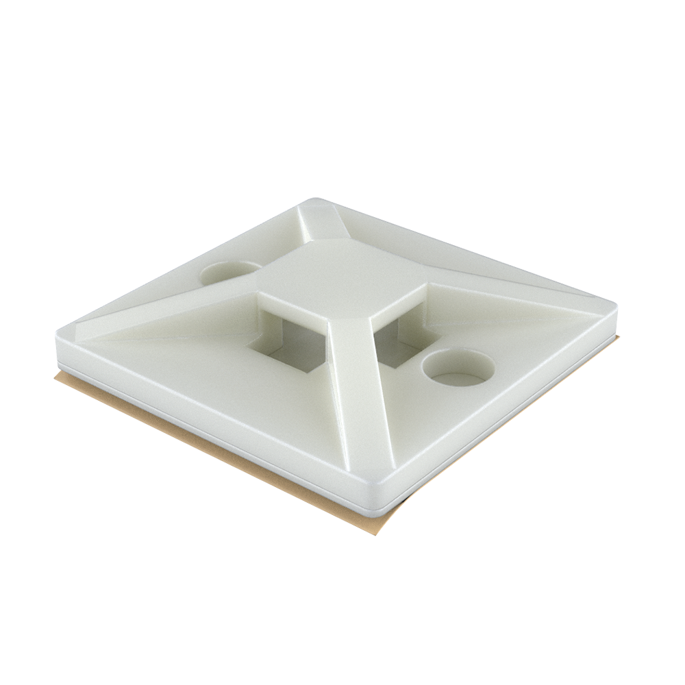 Nuestros soportes para bridas se fijan mediante adhesivo o 2 tornillos de cabeza plana. Son ideales para aplicaciones en las que la altura es importante. Sus 4 vías facilitan la entrada de las bridas. Elige la brida que más te conviene en nuestra familia MB.