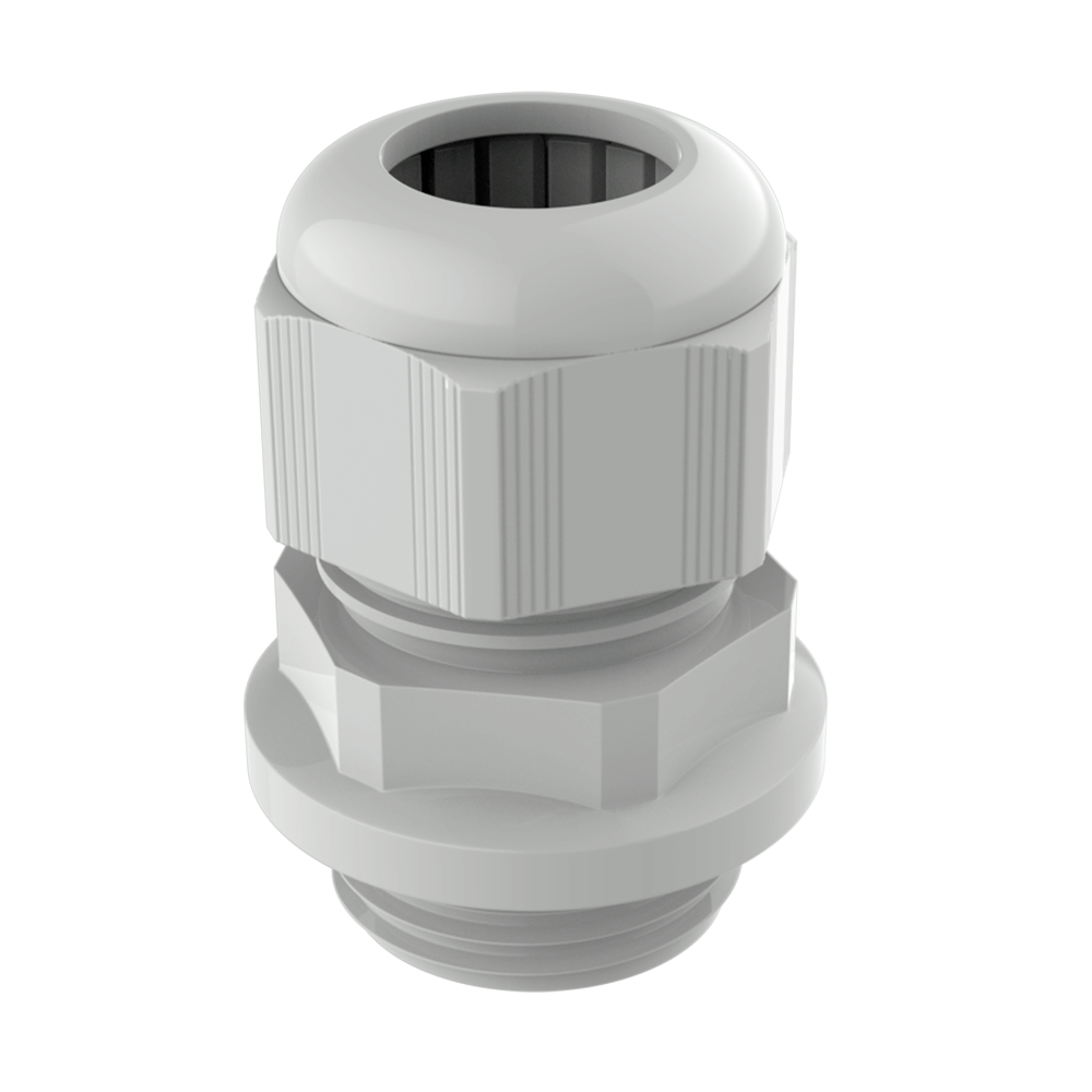 El prensaestopas <b>PRPRO</b>, con sistema de <b>apriete laminar</b> y fabricado conforme a la normativa <b>DIN EN 62444 / 50262 / 60423</b>, incorpora una <b>base ensanchada con ranura para junta tórica</b>, lo que garantiza una estanqueidad óptima incluso sobre superficies irregulares.
<br>
Al instalar el prensaestopas, <b>toda la base entra en contacto con la superficie</b>, y la junta tórica se comprime sobre ella, proporcionando así una <b>fijación sólida y una estanqueidad extremadamente alta</b> (hasta <b>IP69</b>).
Además, la forma de la base permite una instalación precisa incluso en orificios con  diámetros imprecisos respecto a la rosca. <br>Fabricado en Poliamida 6 <b>(PA6)</b> y con junta tórica y junta interior en Cloropreno (CR), está disponible en los siguientes colores: <b>RAL 7035</b> (Gris claro), <b>RAL 7001</b> (Gris oscuro), <b>RAL 9005</b> (Negro). <i>Todos los colores son <b>resistentes a los rayos UV</b> (clasificación <b>F1 según UL 746C</b>).</i><br><br>
<b>Características técnicas:</b>
<li>Temperatura de uso: de <b>-40 °C a +100 °C</b> (picos de -60 °C hasta +150 °C)</li> <li>Protección: <b>IP66 / IP68 (hasta 10 bar) / IP69 / Tipo 4X</b></li> <li>Inflamabilidad: <b>UL94-V0</b> (retardante de llama y autoextinguible)</li><br>
<b>Normativas y certificaciones:</b>
VDE (EN 62444) / UL (UL 514B, UL 746C) / CSA
<br><i>Algunas regulaciones pueden no aplicar a todos los tamaños. Por favor, consulte con nuestra oficina comercial.</i>
<br><br>
<b>Opcional:</b> también disponible con <b>junta tórica y junta interior en NBR</b>, material especialmente resistente a aceites.