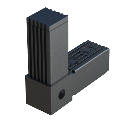 Conector en L - de <b>Nylon</b> (PA6) de alta resistencia - diseñado para ensamblar <b>2 tubos cuadrados</b>de forma perpendicular.

Se suministra <b>con alma de acero</b> (S) - conector de dos piezas. 

Permite conformar bastidores con <b>cargas estáticas altas</b> - tras asegurar que la construcción es correcta y los pesos están distribuidos adecuadamente.

Presenta una rosca <b>M8</b> para adaptar un pie nivelador o una rueda y conformar la base del bastidor.


Para prevenir la corrosión por contacto, se debe evitar perforar el núcleo de acero (remaches, pasadores, etc.). <br>

Si lo que requiere no se encuentra dentro del programa estándar del producto, póngase en contacto con nuestra oficina comercial.