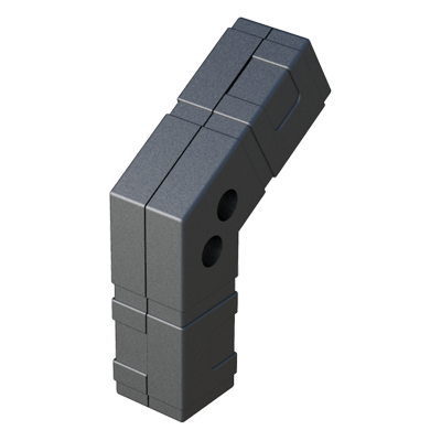 El conector <b>angulado</b> ha sido diseñado para conectar <b>2 tubos cuadrados</b> en un ángulo de 120⁰, y se suministra sin alma de acero (S) - conector de dos partes.

Da lugar a una conexión “invisible” de tuberías con corte de inglete de 60⁰.

Si es necesario, se pueden fijar los perfiles de tubo al conector con pasadores y tuercas hexagonales.

Para ello, se deben perforar los perfiles de tubo en la posición correspondiente.

El <b>Nylon</b> (PA6) utilizado es de alta resistencia y se caracteriza por una vida útil muy larga y gran resistencia al envejecimiento.

Consulte a nuestra oficina comercial si la medida o cualquier otra especificación del producto no se encuentra dentro de nuestro programa estándar.