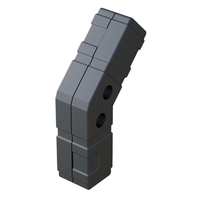 El conector <b>angulado</b> permite acoplar <b>2 tubos cuadrados</b> en un ángulo de <b>120⁰</b> o <b>135⁰</b> - según referencia - y se suministra sin alma de acero (S) - conector de dos piezas.

Da lugar a una conexión “invisible” de tubos con corte de inglete de 45⁰ o 60⁰ respectivamente.

Consta de 1 o 2 alojamientos internos - según referencia - para tuercas hexagonales (<b>SW 13</b>) por si se quieren fijar los tubos al conector mediante pasadores.

Para ello, se deben perforar los perfiles en la posición correspondiente.

El <b>Nylon</b> (PA6) utilizado es de alta resistencia y se caracteriza por una vida útil muy larga y gran resistencia al envejecimiento. <br>

Para versiones en diferentes espesores y/o dimensiones, póngase en contacto con nuestra oficina comercial.
